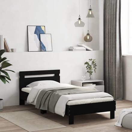 Eenpersoons Bedframe met Hoofdbord en Sfeervolle LED Verlichting, Zwart 100x200 cm