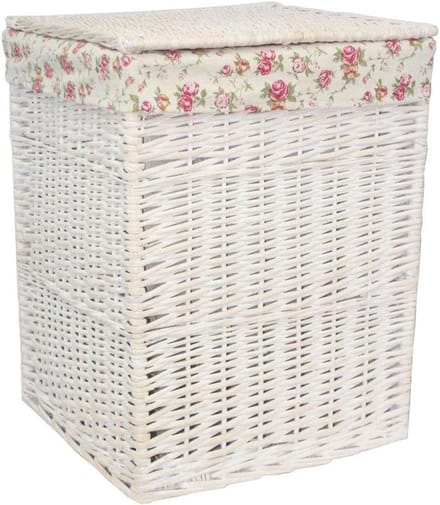 Kleine Witte Rietenen Wasmand met Deksel en Wasbare Voering