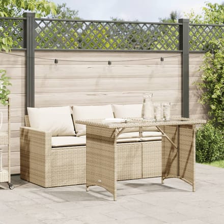 vidaXL - 2-delige - Tuinset - met - kussens - poly - rattan - beige