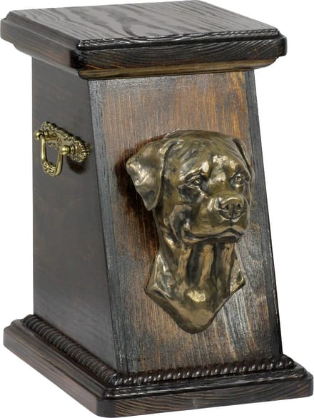 Elegante urn voor Rottweiler as met hondenbuste ter nagedachtenis