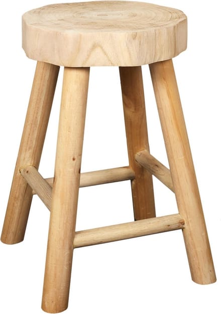 Mega Collections Zit krukje/bijzet stoel - teak hout - lichtbruin - D30 x H42 cm