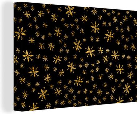 Canvas Schilderij Kerst - Sneeuwvlokken - Goud - 120x80 cm - Wanddecoratie