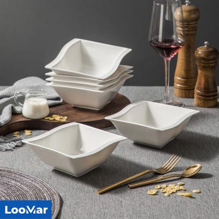 LooMar Luxe Serviesset - kommenset - Saladekommen - Ontbijtkommen - Set van 6 - 6 persoons - Wit