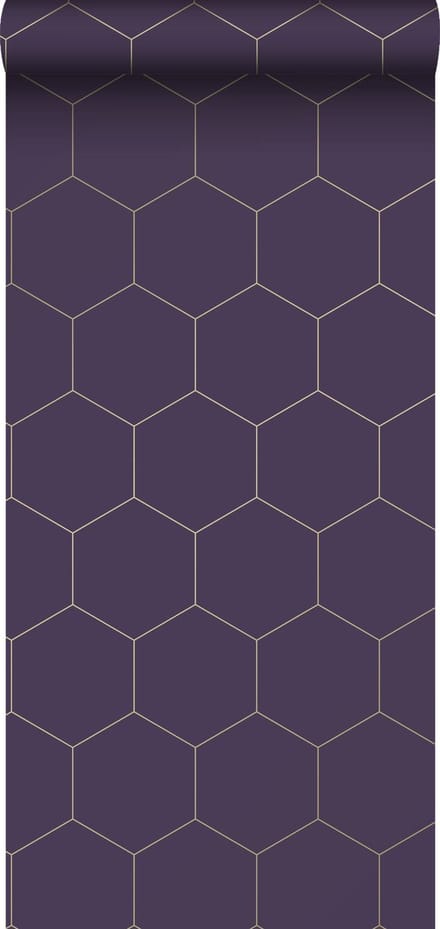 ESTAhome behang hexagon donker paars en goud - 53 cm x 10.05 m - 139575
