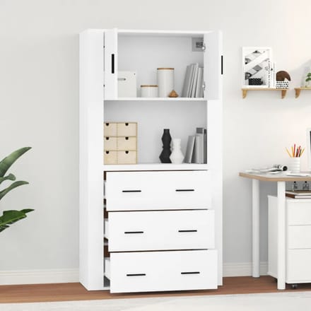 vidaXL - Hoge - kast - bewerkt - hout - wit