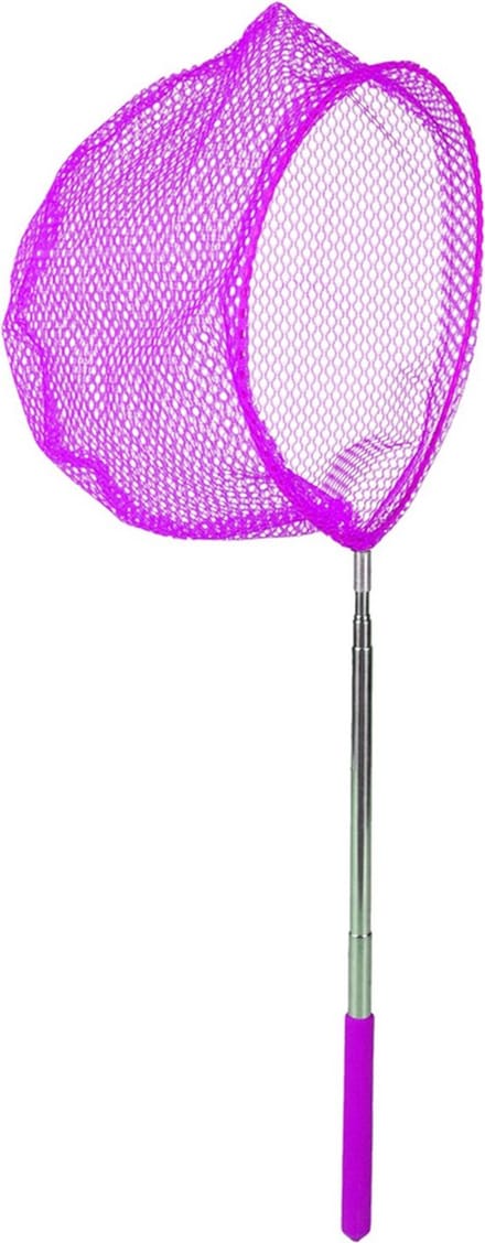 Sunnydays Telescopisch visnet/schepnetje - fuchsia - metaal - uitschuifbaar van 38 tot 86 cm