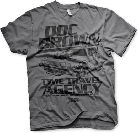 Back To The Future Heren Tshirt -S- Doc Brown Time Travel Agency Grijs