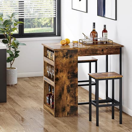 DD Bartafel met Barstoelen - 2 Barkrukken - Bartafelset - 3 Planken - 91 x 50 x 90cm - Bruin