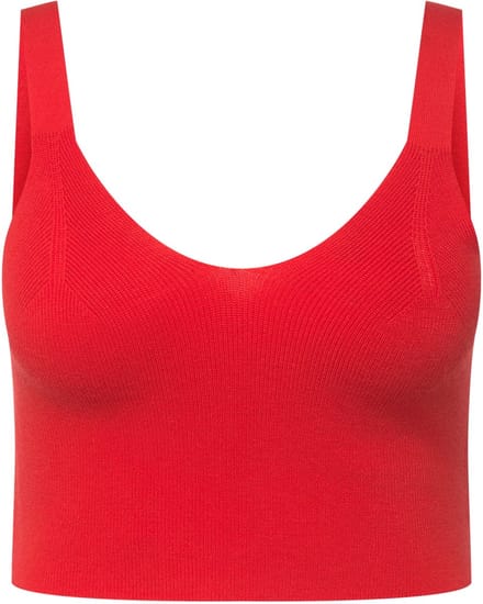 Ulla Popken - Dames - gebreide bustier ribbreisel V-hals brede bandjes - Paprika - Maat 46+