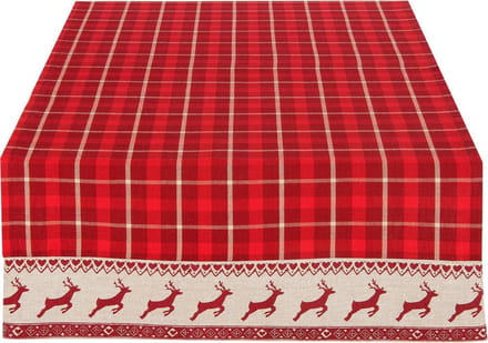 Clayre & Eef Tafelloper 50x140 cm Rood Beige Katoen Hert en Kerst