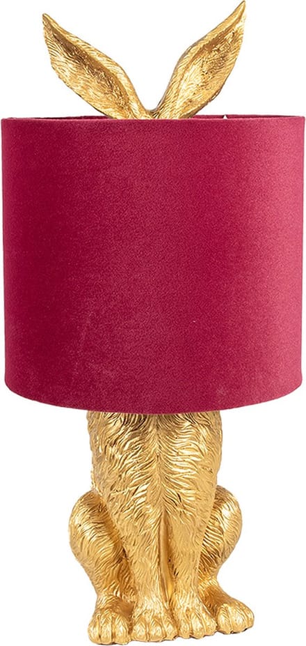 Clayre & Eef Tafellamp Konijn Ø 20x43 cm Goudkleurig Rood Polyresin