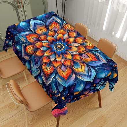 Nappe Rectangle Imperméable Fleur Mandala Bohème Décor de Table Réutilisable Nappe de Table de Cuisine Salle à Manger Décorations de Fête de Fête 90x140cm