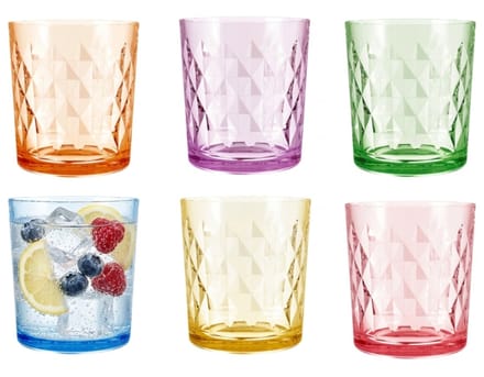 Waterglazen/drinkglazen Summer Diamant - 6x - glas - transparant kleurenmix - 360 ml