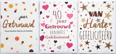 40 JAAR Getrouwd - … Jaar Getrouwd – 3 Wenskaarten - Van Harte Gefeliciteerd – 12 x 17 cm – GET-303