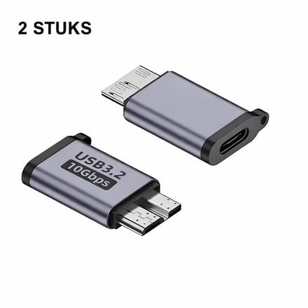USB-C naar Micro USB-B Adapter – 2 Stuks – Micro B 3.0 / 10Gbps – Verloopstekker voor Externe HDD & SSD Harde Schijf – Geschikt voor WD My Passport & Seagate – Space Grey