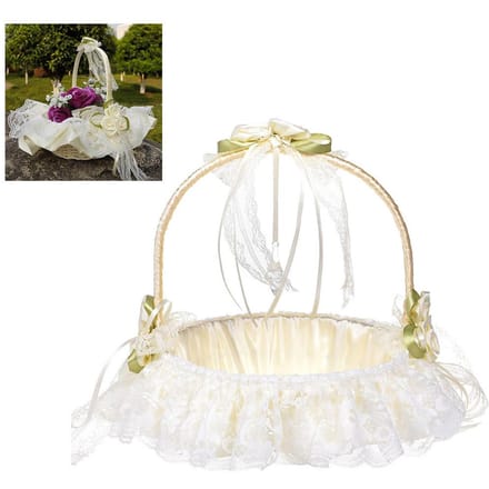 Bruiloft Bloemenmand Bruiloft Bloemenmeisje Mand Handgeweven Kant Bruiloft Mand beige