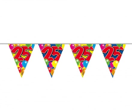 Versiering - 3x - vlaggenlijn/vlaggetjes/slinger - 25 jaar - thema - 10 meter