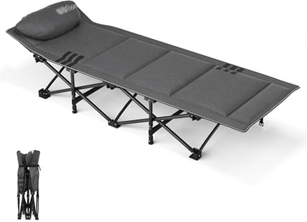 Opvouwbaar campingbed - Draagbaar bed - Buiten ontspannen - Stevige stalen constructie - 190x71x36cm - Zwart