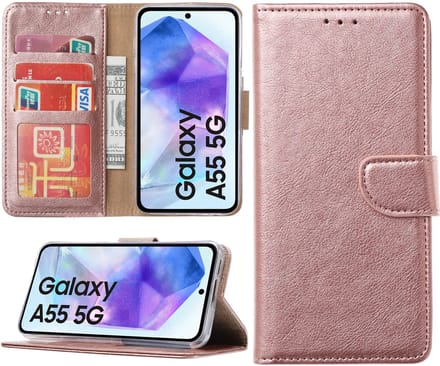 Hoesje geschikt voor Samsung Galaxy A55 bookcase met pasjeshouder - Rosé goud