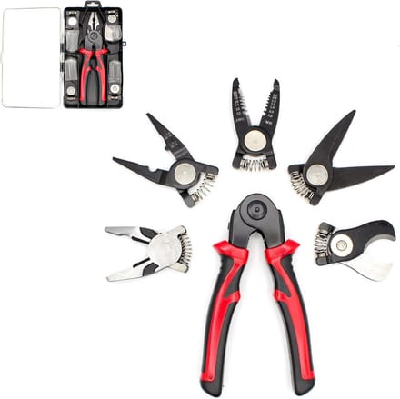 Multifunctionele 5-in-1 Tang met Verwisselbare Koppen - Draadstripper, Snijder en Kniptang