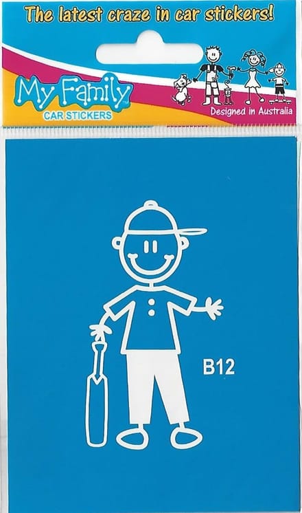 Jongen cricket - autosticker - wit - 7,5 cm