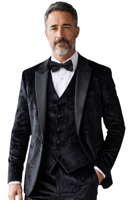 Heren zwart 3-delig fluwelen trouw Tuxedo formeel pak - AK2