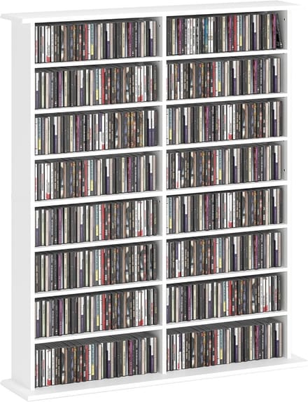 Multimedia Opbergkast - Media Meubel - Collectie Opslag - Verstelbare Planken - 720 CD Capaciteit - Wit