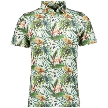 Ragman Polo Soft Knit Jersey Allover Leaves Pattern Groen-Multi / male
