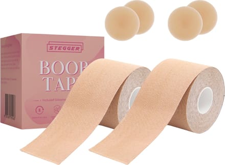 Boob Tape 2 rollen van 5 meter - Vier Herbruikbare Nipple Covers - Hoogste Kwaliteit - BH zonder beugel - Plak BH - 5cm breed