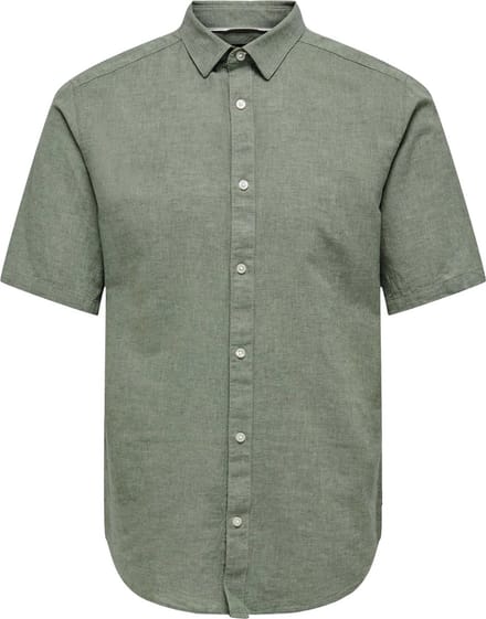Only & Sons groene heren overhemd   Punt kraag   Regular fit   Knoopsluiting   Korte mouw Groen M