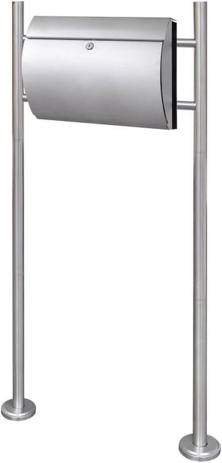 Brievenbus op standaard - Postbox RVS - Post ontvangen - Inclusief krantenhouder - 375 cm - Zilverkleurig