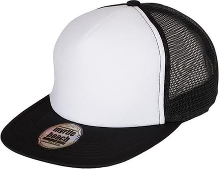 Myrtle Beach Volwassenen Unisex 5 Panel Flat Peak Cap (Wit/zwart)