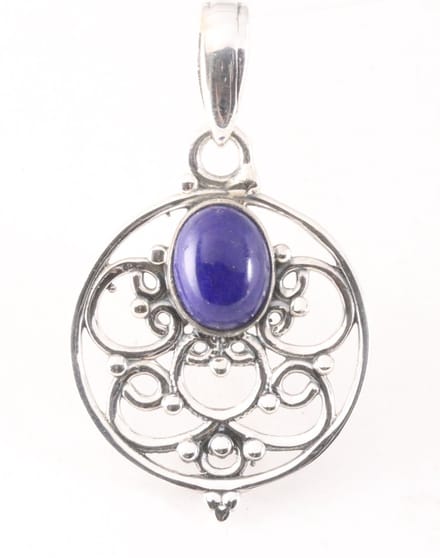 Ronde opengewerkte zilveren hanger met lapis lazuli