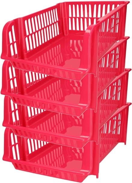 Plasticforte Stapelbare opbergmand - 4x - Roze - 16L - kunststof - 38 x 28 x 15 cm