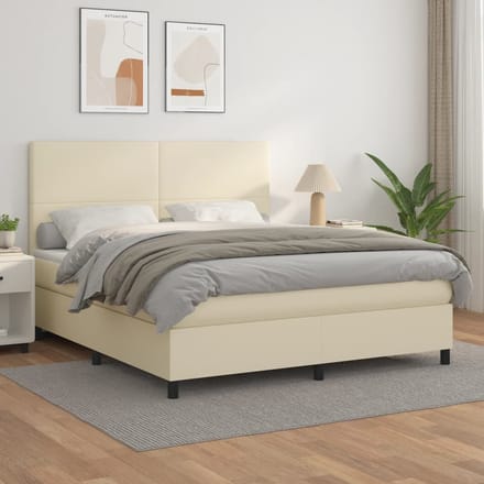 vidaXL - Boxspring - met - matras - kunstleer - crèmekleurig - 160x200 - cm