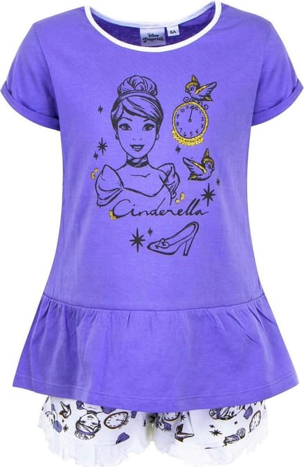 Disney Princess - Cinderella - Shortama - Paars - Maat 116 - 6 jaar