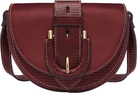 FOSSIL Leren schoudertas Harwell Flap Crossbody Mahogany wijnrood