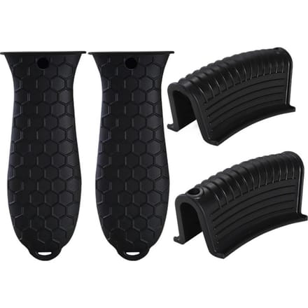 4PCS Support de Poignée Chaude en Silicone et Support de Poignée Auxiliaire en Silicone Manchons de Poignée de Poêle en Fer Pot noir