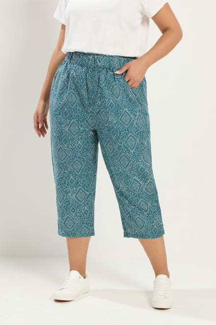 Yours Groene Paisley Cropped Broek Size 46