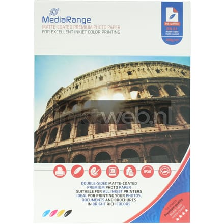 Papier MediaRange Inkjet mat aan beide zijden A4 200g 50 Pag.