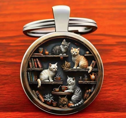 Schattige sleutelhanger katjes "Puss in Books"