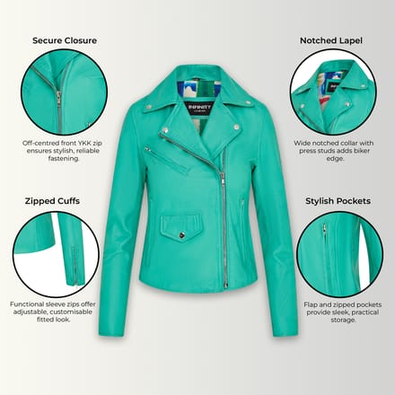 Dames Aqua Blue Classic Brando Biker leren jack - Broome