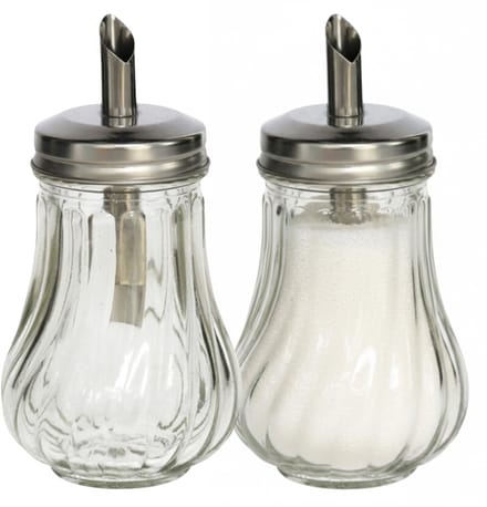 Gerimport Suikerpot / strooier - 2x - glas met RVS tuit - 210 ml - dispenser