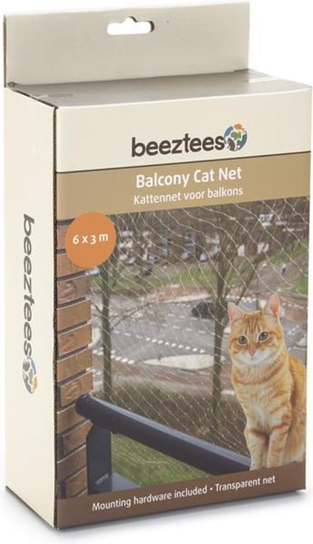 Beeztees Kattennet - Kattengaas voor balkon - Eenvoudig te bevestigen - Transparant - 6x3 m