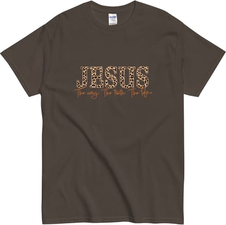 Faith Tshirt Dames Heren - met Jezus Tekst - Christian Leopard Print - Bruin - S