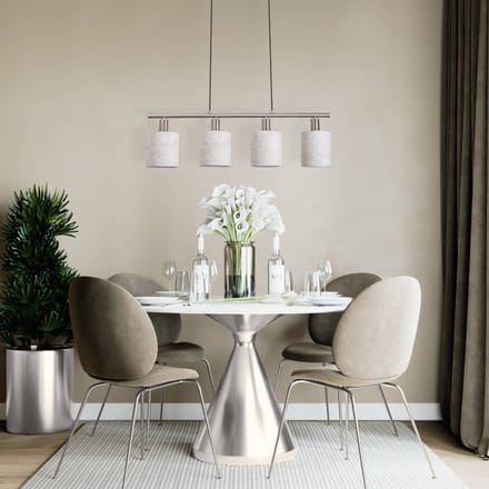 Hanglamp Plafondlamp "Maron" 4 spots lengte 72 cm Hoogte 140cm Textiel Chroom Grijs