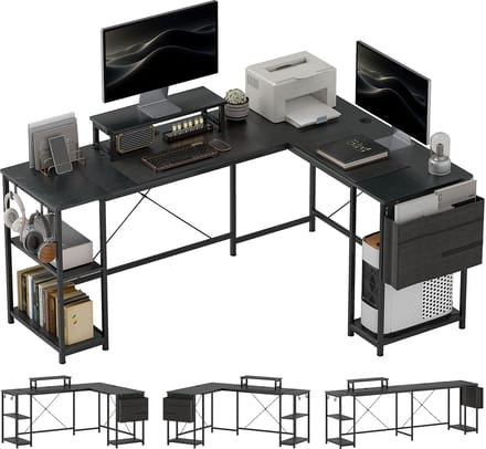 HOMCOM L-vormig computerbureau - Spaanplaat - 168x120x90cm - Zwart