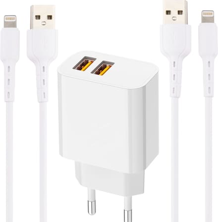 Usb Adapter geschikt voor iPhone iPad iPod AirPods - 12w - 1 Meter - Wit