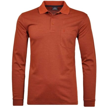 Ragman Softknit Polo Longsleeve Uni Breast Pocket Terra Red Melange / male