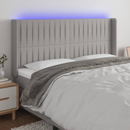 vidaXL - Hoofdbord - LED - 203x16x118/128 - cm - stof - lichtgrijs